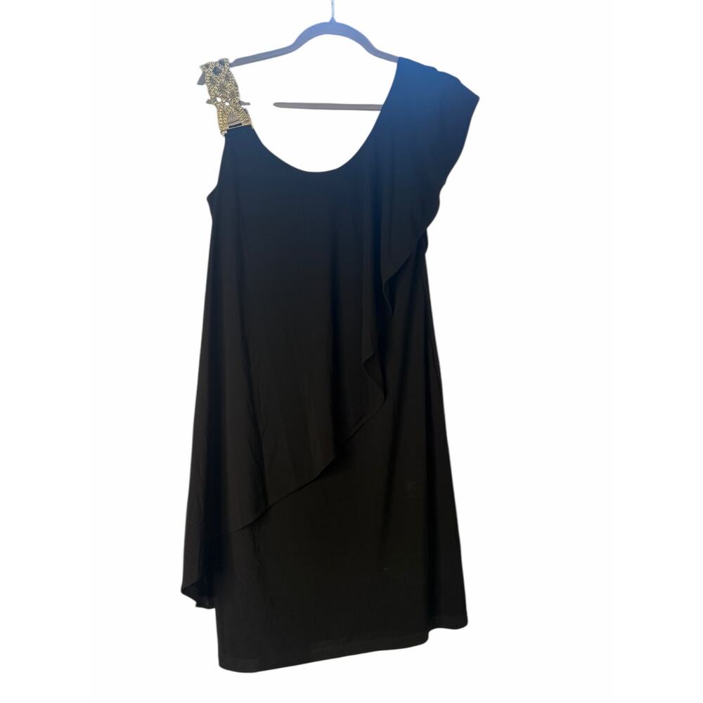 Betsy and Adam Black with Gold One Shoulder - Size 8 - Picture 2 of 9